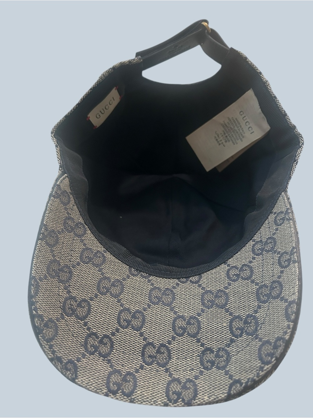 Gucci Beige Monogram Cap with Navy GG and Red Accent - Picture 4 of 6
